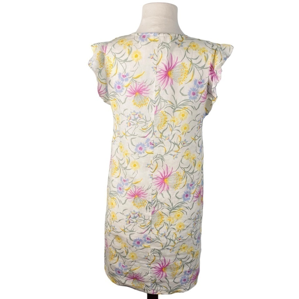 Joie Floral 100% Linen Ruffle Cap Sleeve V-Neck Dress Sz X Small - Picture 3 of 8